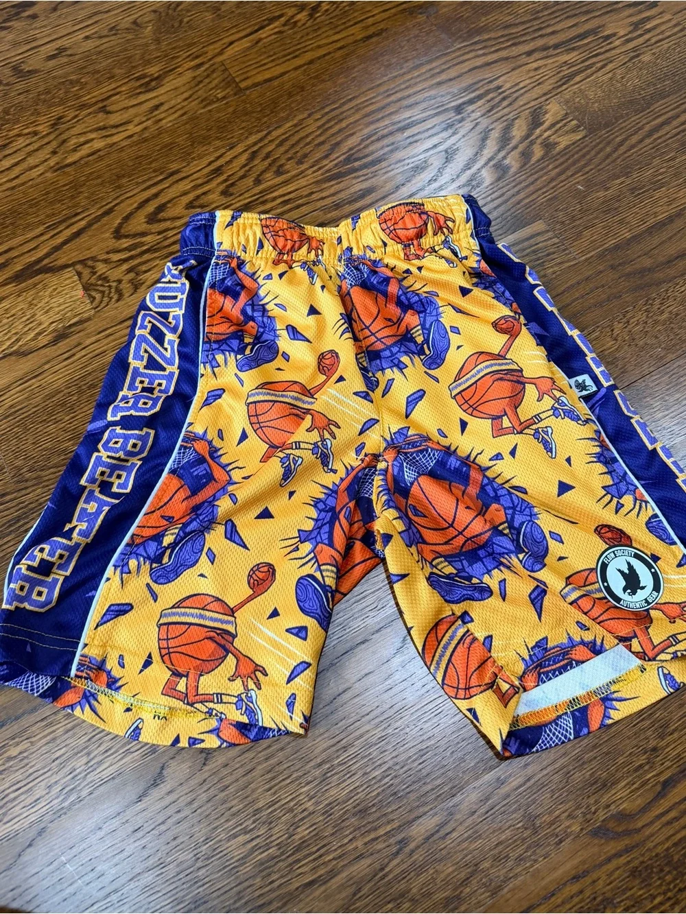 Flow Society boys youth medium Yellow & Purple Basketball Print Athletic Shorts
